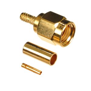 Reverse Polarity SMA (RP-SMA) Plug-Male Crimp Connector for Cable Types: AIR802 CA100, Times Microwave's LMR100A, RG174, RG188, RG188A, RG316/U, Beldon 7805, Beldon 8216, Beldon 83269, Belden 83284, Belden 84316