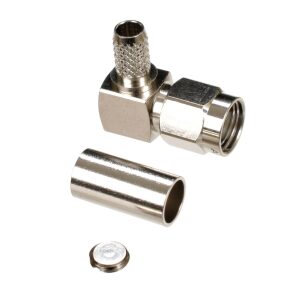 Reverse Polarity SMA (RP-SMA) Plug Male Right Angle Crimp Connector for Cable Types: AIR802 CA195, RG58/141/142, Times Microwave's LMR195, Belden 8240/8219