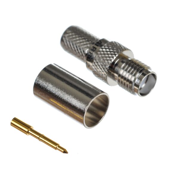 Reverse-Polarity (RP) SMA Female-Jack Crimp Connector for Cable Types: RG8X, AIR802 CA240, Times Microwave LMR240, Belden 9258 and Equivalent Size Cables