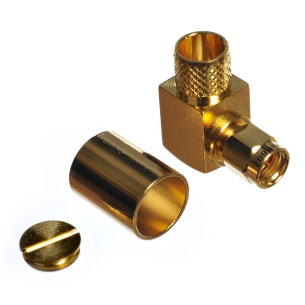 SMA Plug-Male Right Angle Connector for Cable Types: RG8, AIR802 CA400, Times Microwave's LMR400, Belden 9913, Belden 7810