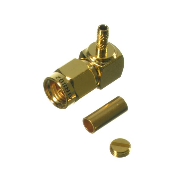 SMA Plug-Male Right Angle Connector for Cable Types: AIR802 CA100, Times Microwave's LMR100, RG316/174/188