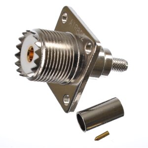 UHF Jack-Female or SO-239 4-Hole Panel Crimp Connector for Cable Types: AIR802 CA195R, RG58/141/142, Times Microwave LMR195, Belden 8240/8219